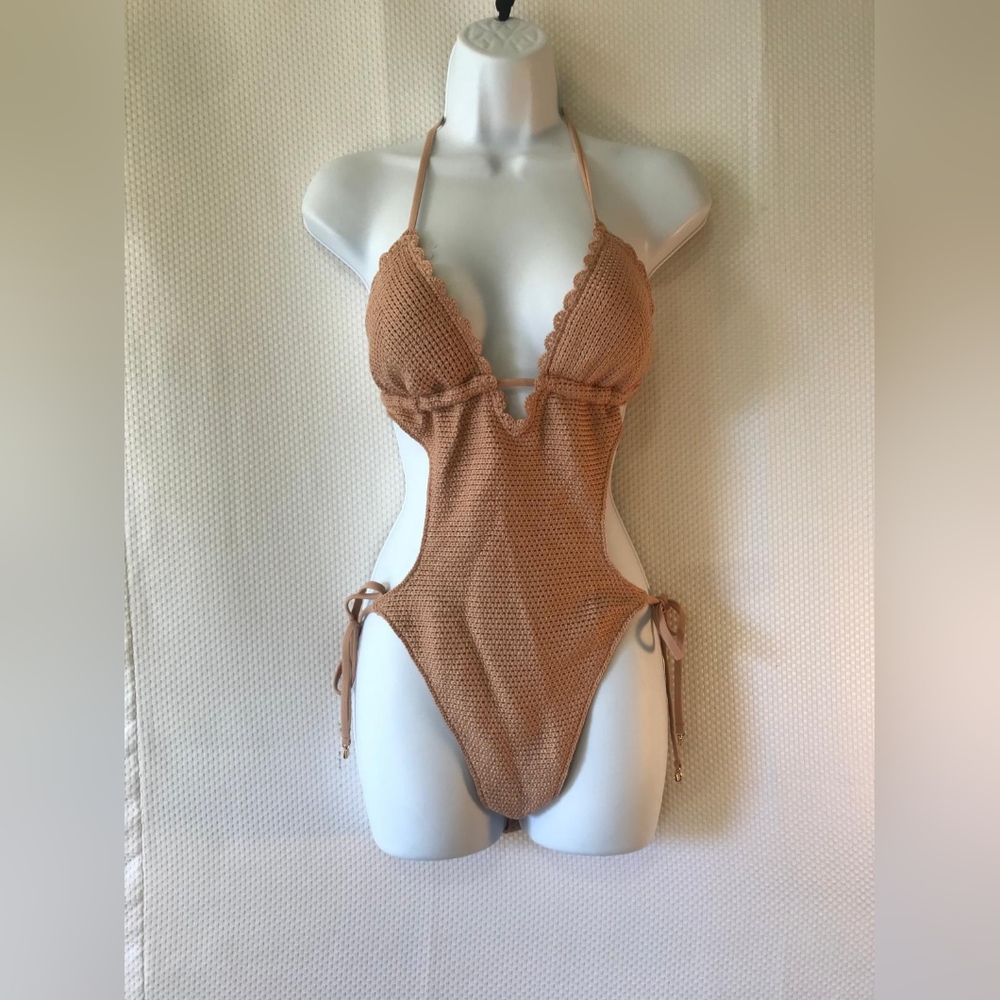Victoria's Secret Tan Crochet One-Piece Swimsuit - Picture 3 of 7